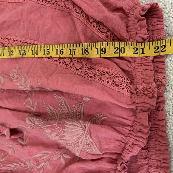 Free People Maria Blouse Pink Embroidered Peasant Shirt XS Blouse - Picture 7 of 8